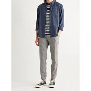 CLUB MONACO Blue Cotton Chambray Slim Fit Button Down Oxford Shirt, Size M